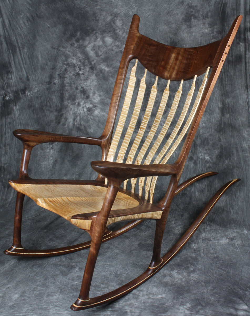 Curly Maple and Walnut Sculpted Rocking Chair – Cummings Fine Woodworking