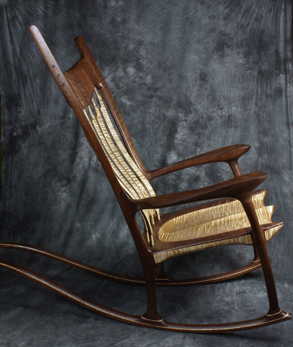 Curly Maple and Walnut Sculpted Rocking Chair – Cummings Fine Woodworking